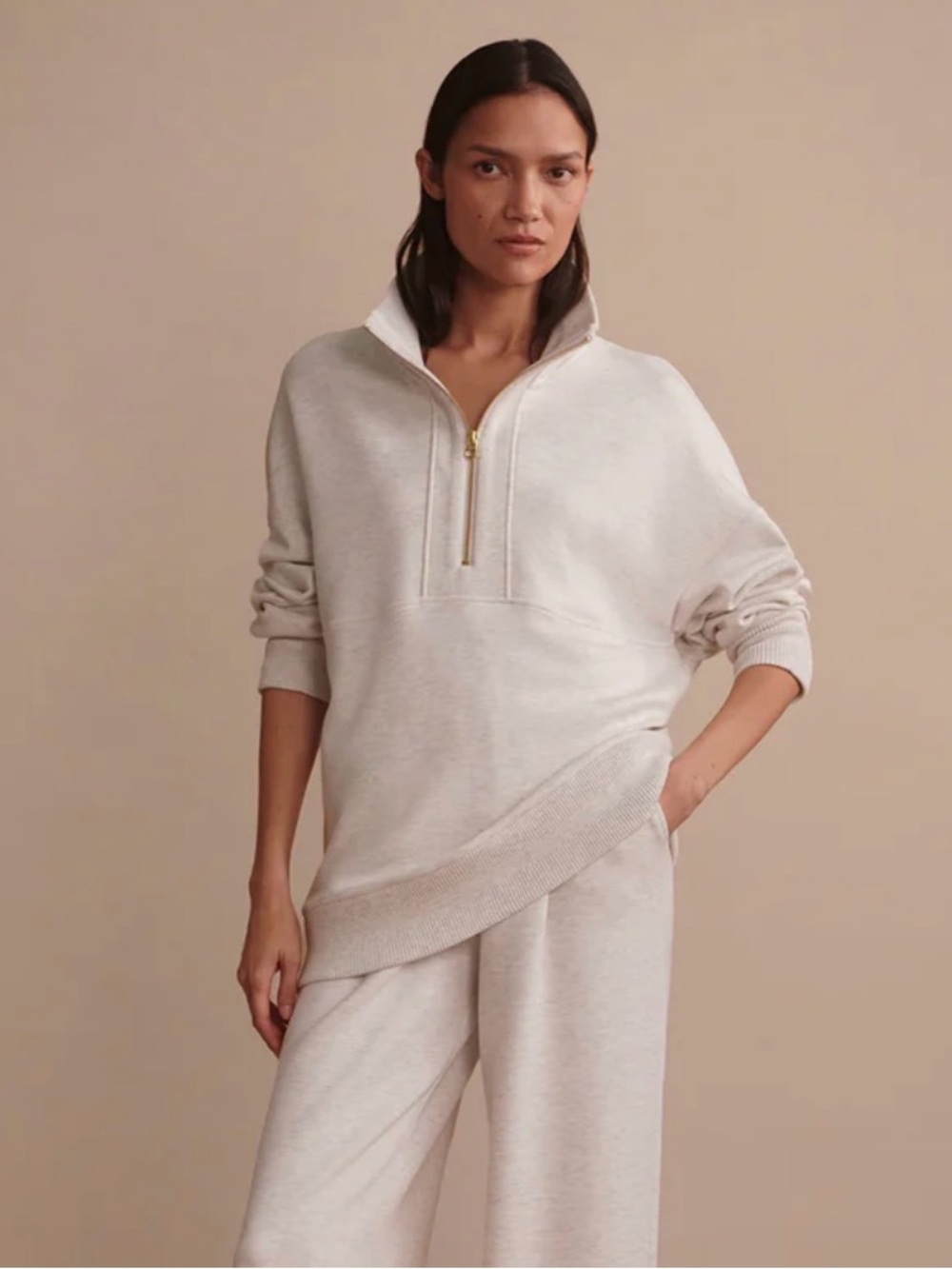 Varley Cozy Half-Zip Pullover Sweatshirt in Light Oat. NWT